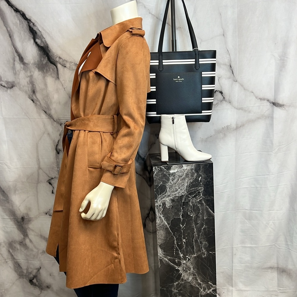 * Few Moda Brown vegan suede coat with tie *